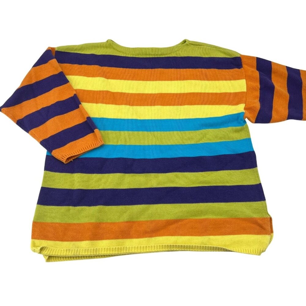 Lizwear Vintage Multicolor Striped 3/4 Sleeves Sweater Women's‎ Size Medium